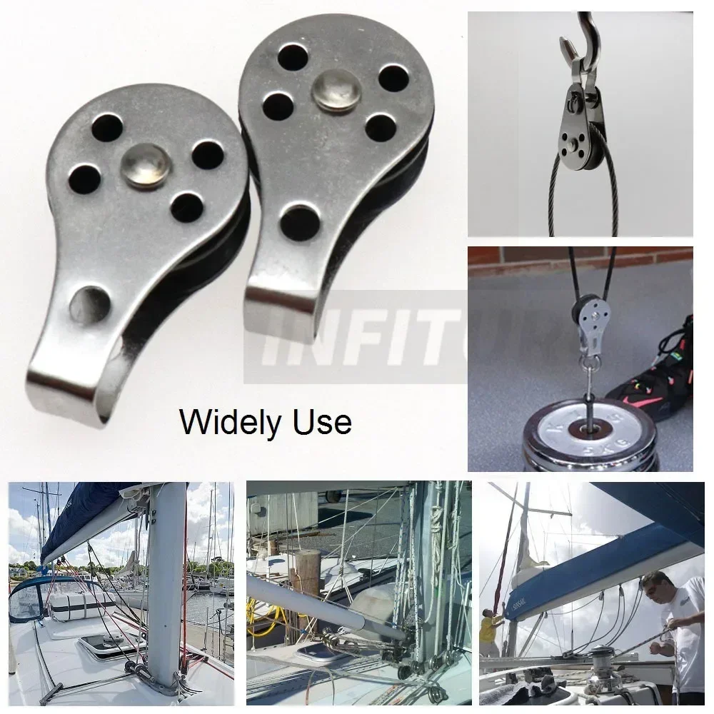 1/2/4/5/6/8/10pcs Stainless Steel Swivel Eye Wire Rope Pulley Block Single Wheel Single Nylon Sheave Pulley Block Durable Boat