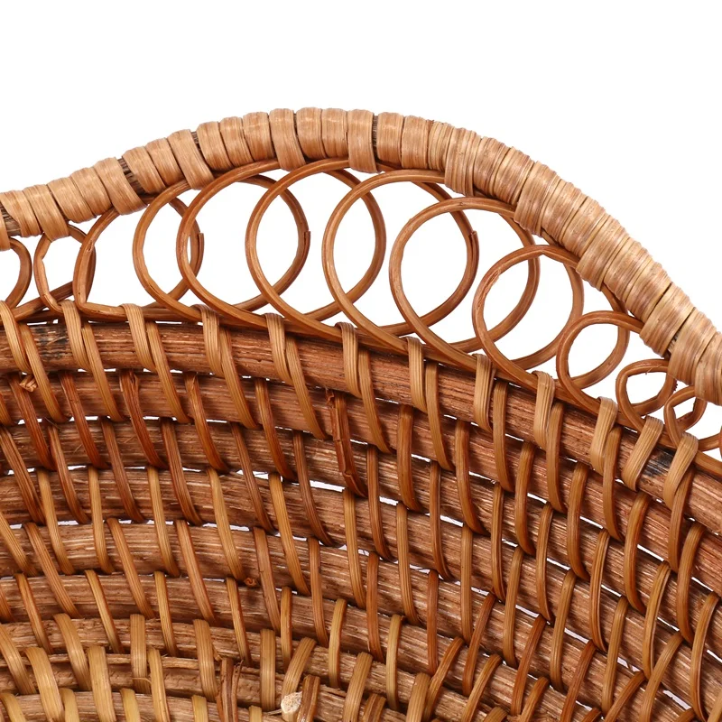Hand-Woven Rattan Storage Basket Fruit Basket Wicker Woven Tray Restaurant Small Container Home Decoration