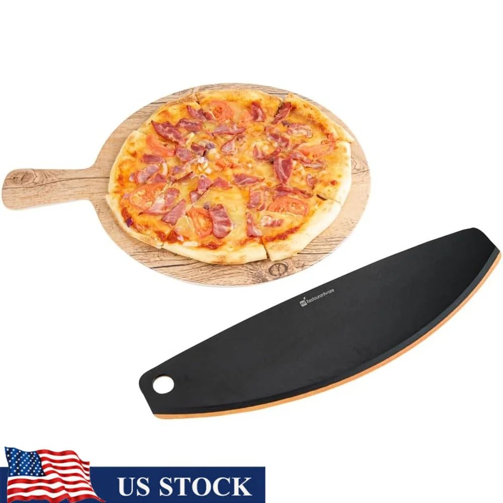 

Durable Rocking Pizza Cutter 15.8 Inch Blade Black Wood Knife Dishwasher Safe Easy Clean No Slip Design Hanging Storage
