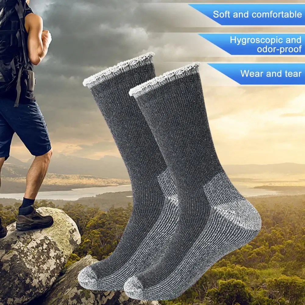 Simple Color Pattern Socks Men Wool Socks Warm Moisture-wicking Wool Winter Socks for Hiking Sports Unisex Mid-tube Anti-slip