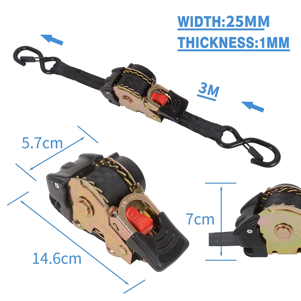 3 Meters Tie Down Belts With Automatic Rollup Auto Retractable Easy To Carry Fixed Prevent Fall Ratchet Starp Customized S-hooks