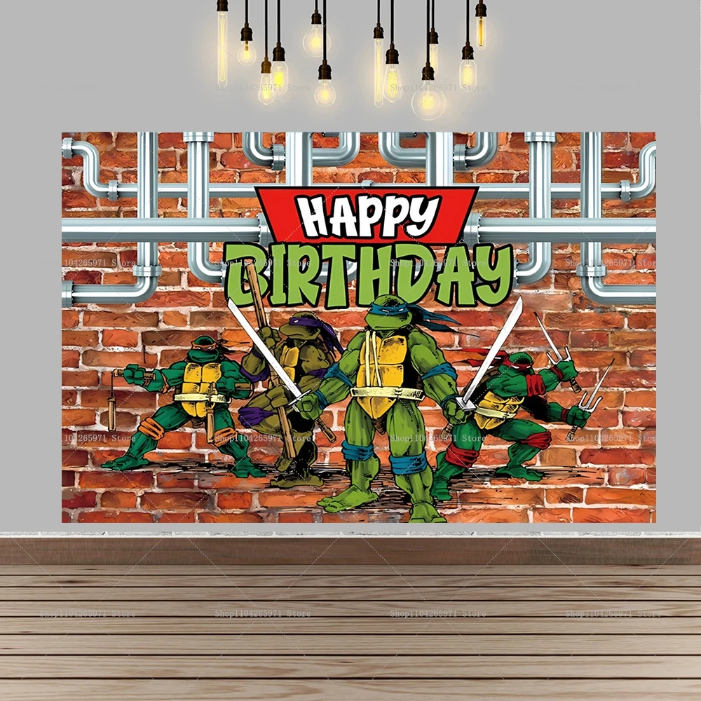 Fondo de Cumpleaños de las Tortugas Ninja, Pancarta con Temática de Dibujos Animados, Decoración para Fiestas Infantiles de Niños, Fondo para Fotos