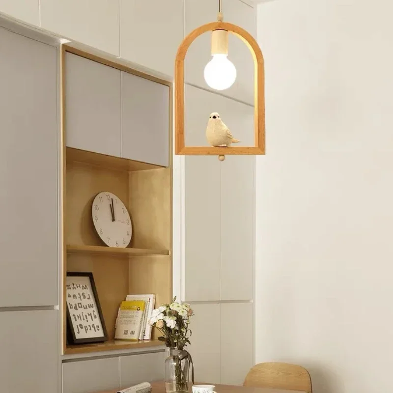 SANDYHA Lampada a sospensione in stile nordico Design a uccelli in legno Lampadario a sospensione Lampade a LED per l'arredamento del soggiorno Illuminazione del tavolo da pranzo