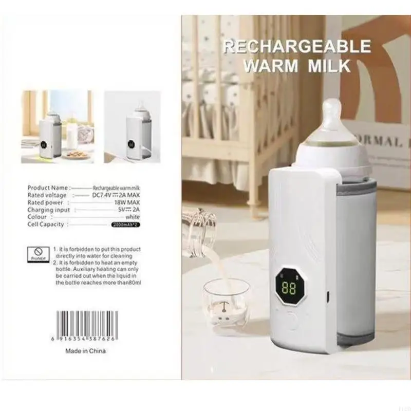 

F62D Baby Bottle Warmer, 6 Gears Even Heating Portable Fast Baby Milk Warmer 4000mAH for Breastmilk