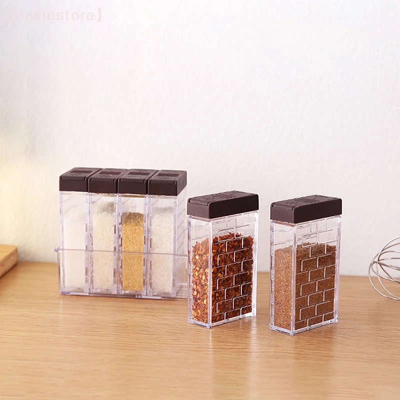 6pcs/set Kitchen Spice Jar Seasoning Box Spice Rack Spice Storage Bottle Transparent Salt Pepper Cumin Powder Box