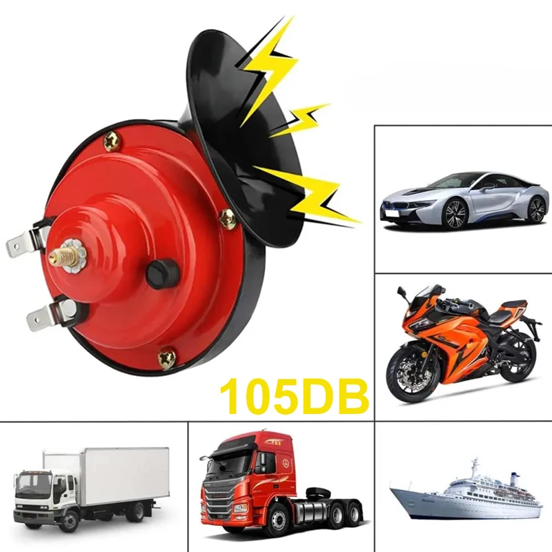 Car Horn 12V Super Loud Electric Air Horn Snail Train Horns 105DB Waterproof Auto Motorcycle Truck Boat Loudspeaker Universal