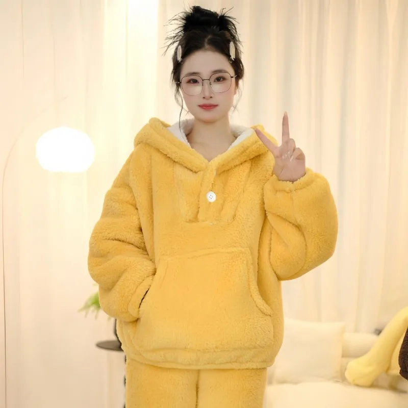 2026 تخفيض العمر الجميل لطيف نمط الصوف سميكة المتضخم مقنعين الدافئة المتسكعون شتاء جديد سوبر سميكة البيج أفخم دعوى #4