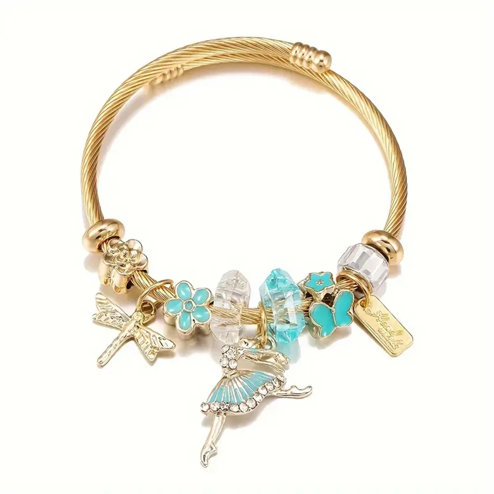 A new European and American DIY golden series ballet dancer dancing girl butterfly beaded bracelet jewelry