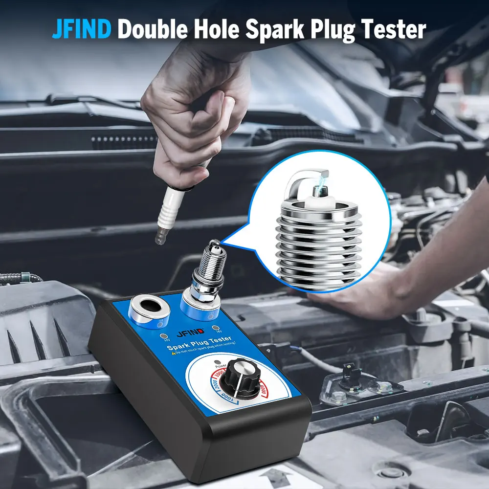 Jfind JF109 13mm Double hole Spark Plug Tester 110V 220V to 12V Car Motorcycle For KTM For BMW Detector Ignition Plug Analyzer