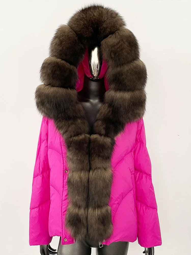 2025 جديد الشتاء سميكة الدافئة ملابس خارجية غير رسمية سترة المرأة الطبيعية ريال فوكس الفراء طوق مقنعين قصيرة الأبيض بطة أسفل معطف #1