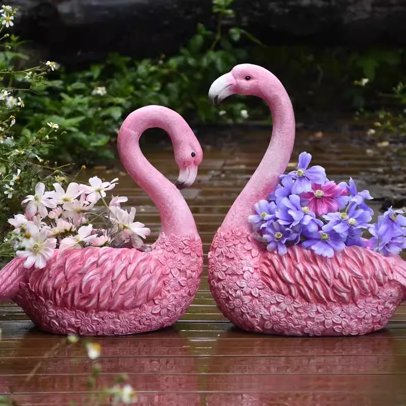 Creative Flamingo Flower Pots,Courtyard Animal Ornaments, Garden Decoration Balconies, Succulent Pots, Wedding Terrace Scenery