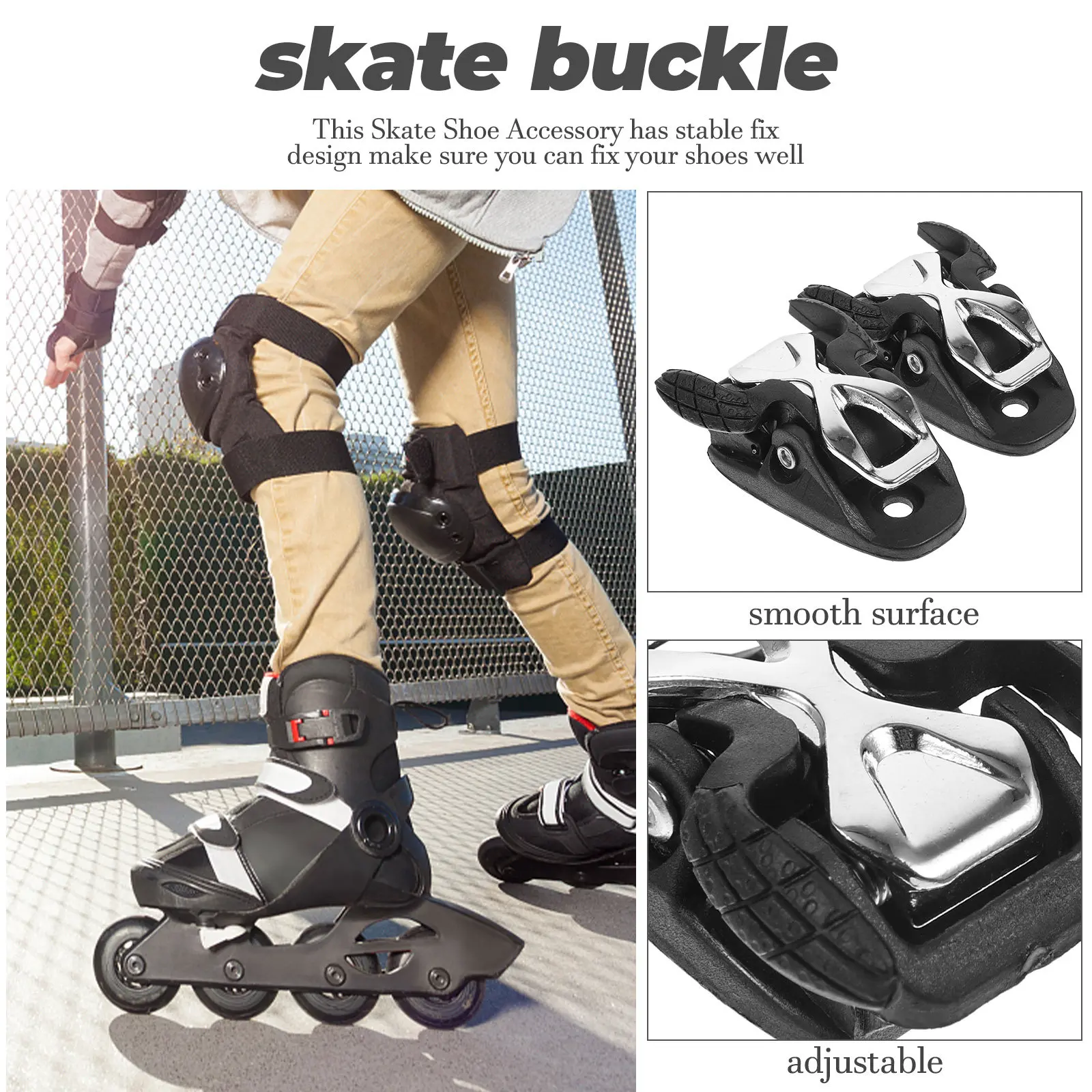 

2Pcs Roller Skate Buckle Kit -Adjustable Fixing Buckle Portable Lightweight Skate Shoe Accessory for Roller Ice Skating