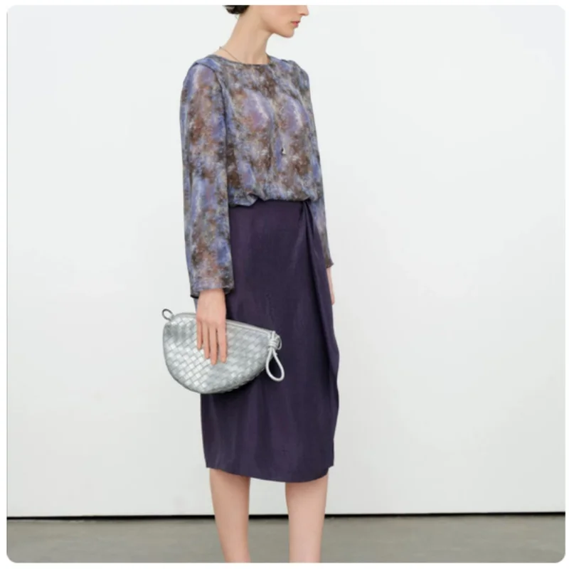 Fashion Blue Purple Star Sky Smudge Abstract Print Chiffon Fabric For Thin Transparent Shirt Dress Sewing Cloth T106