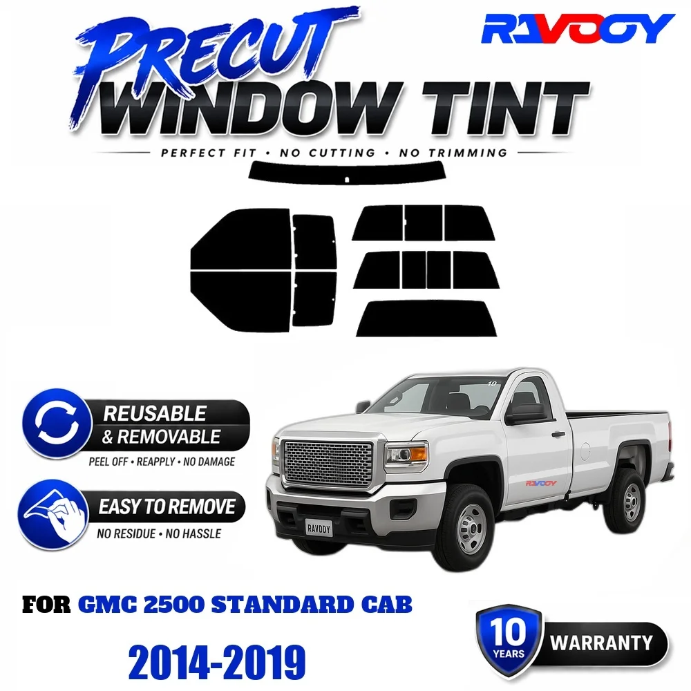 RAVOOY Precut Window Tint, Reusable Removable EPU Film, Custom Fit for Gmc 2500 Standard Cab 2014-2019, UV Heat Protection