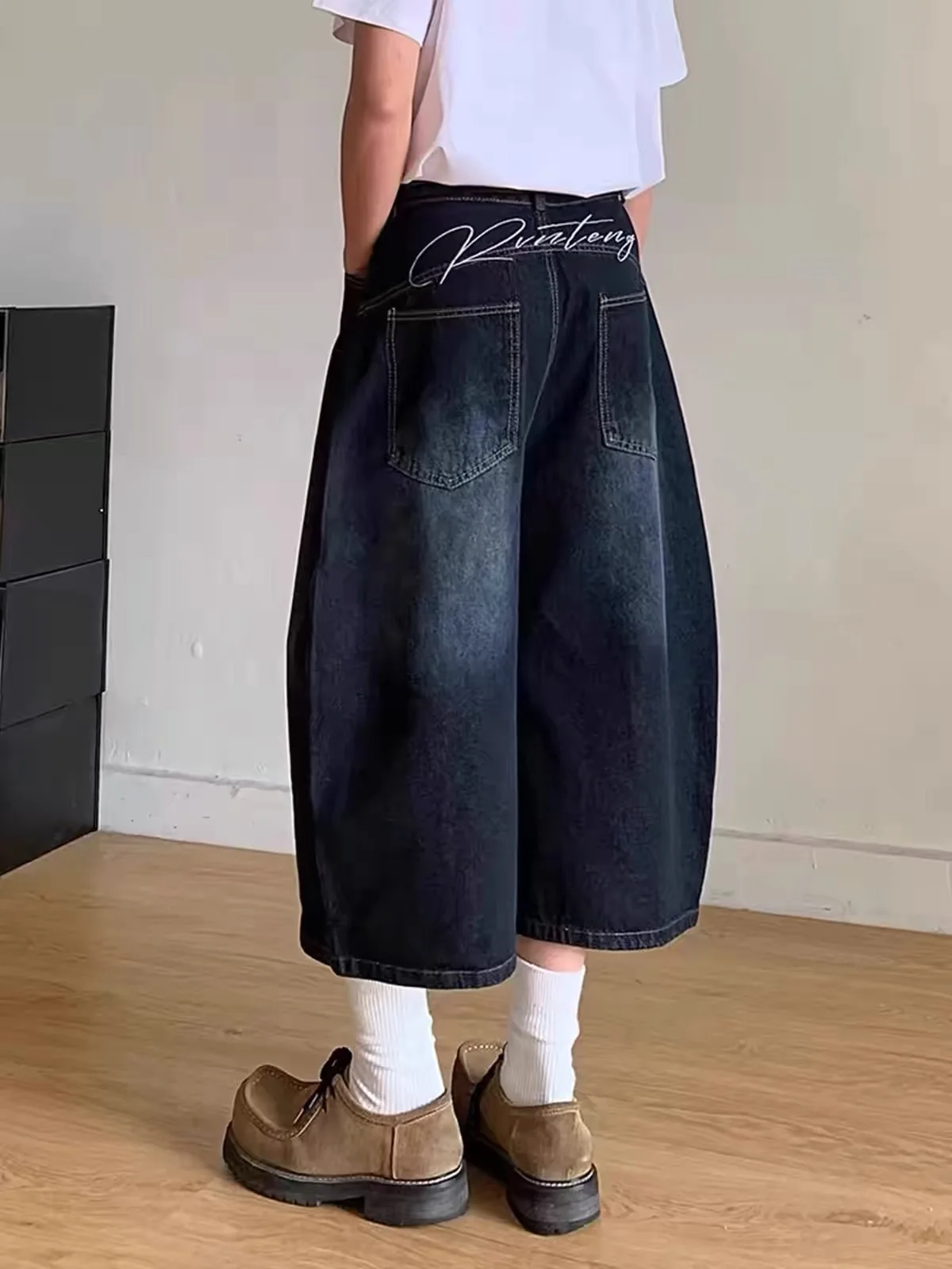 Loose Wide Leg Pants High Waist Machine Embroidery Vintage American Style Blue Jeans for plus Size Women Comfortable Fit