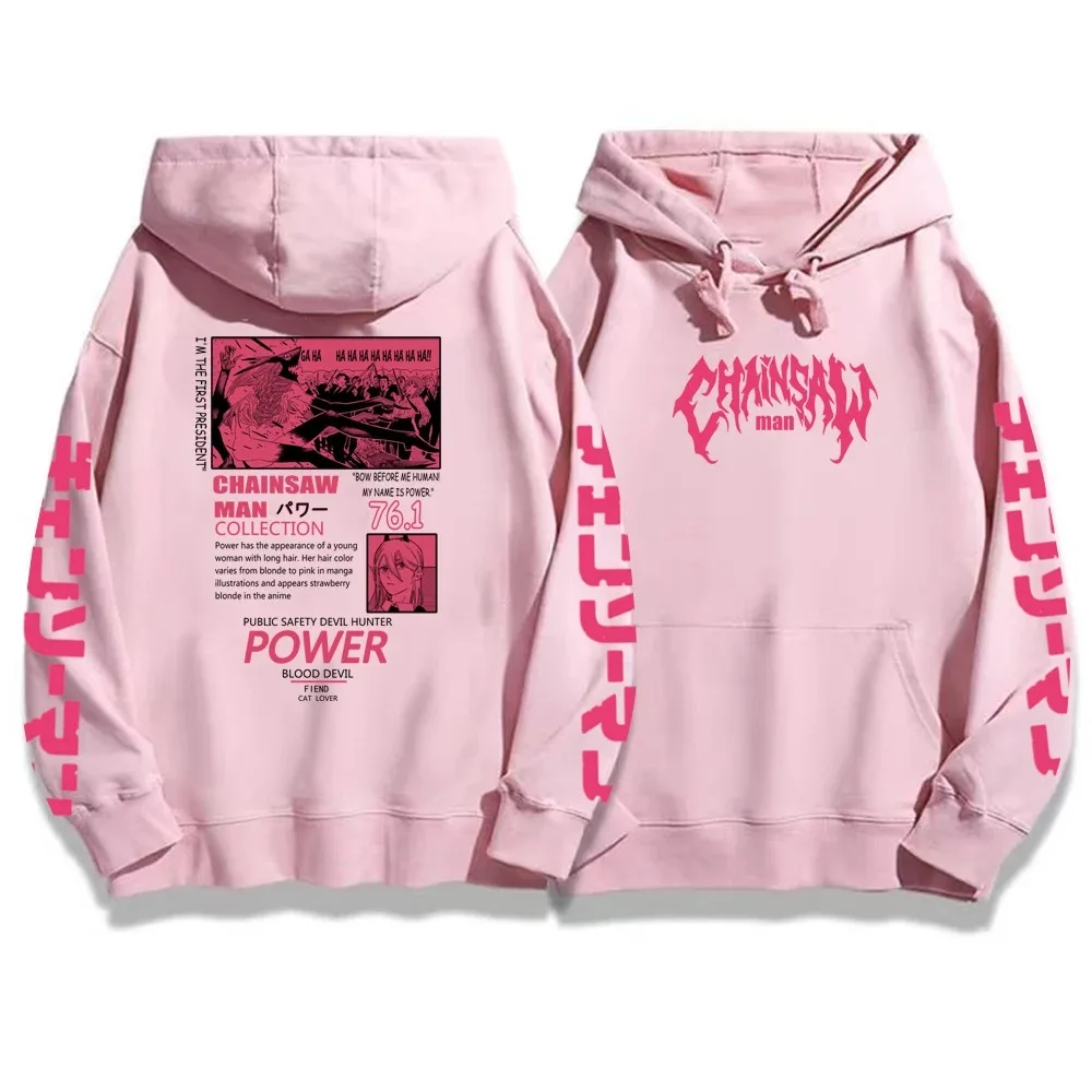 Hot Anime Chainsaw Man Power Graphic Print Hooded Men Women Prevalent Hoodies Oversized Streetwear Harajuku Unisex Sweatshirt