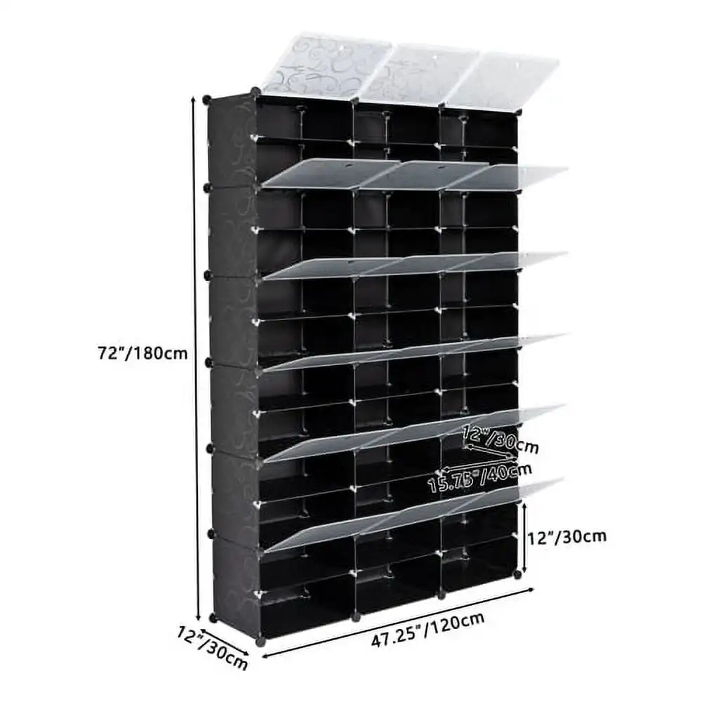 36 Cubes 72 Pairs Modular Plastic Shoe Storage Cabinet Boxes Expandable 12 Tiers Shoe Rack Shelf Tower Stand Storage Organizer