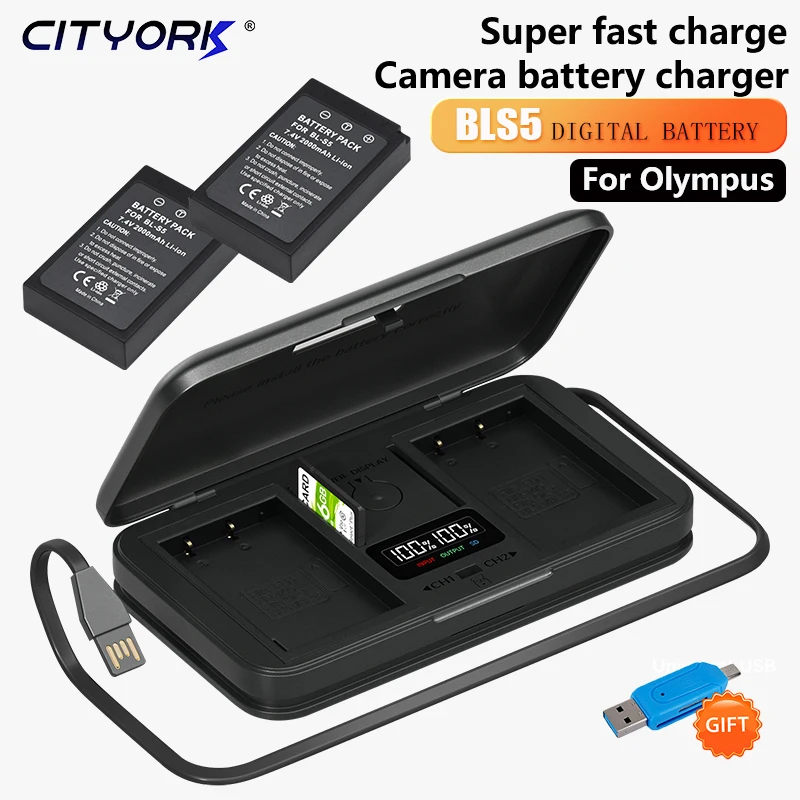 PS-BLS5 BLS-5 BLS5 BLS-50 BLS50 Battery+5-in-1 Camera Battery Charging Case for Olympus E-PL6,E-PL7,E-PM2, EP3,EM10,E450,E-P1