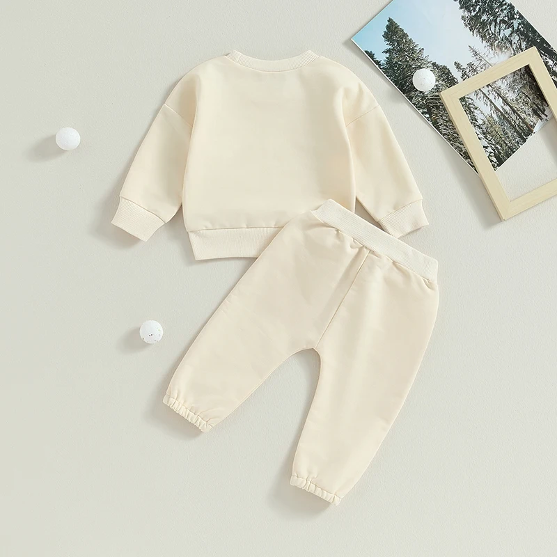 2023-07-05 Lioraitiin 0-3Years Toddler Boys 2Pcs Fall Clothes Sets Solid Long Sleeve Sweatshirt Tops Drawstring Pants Sets