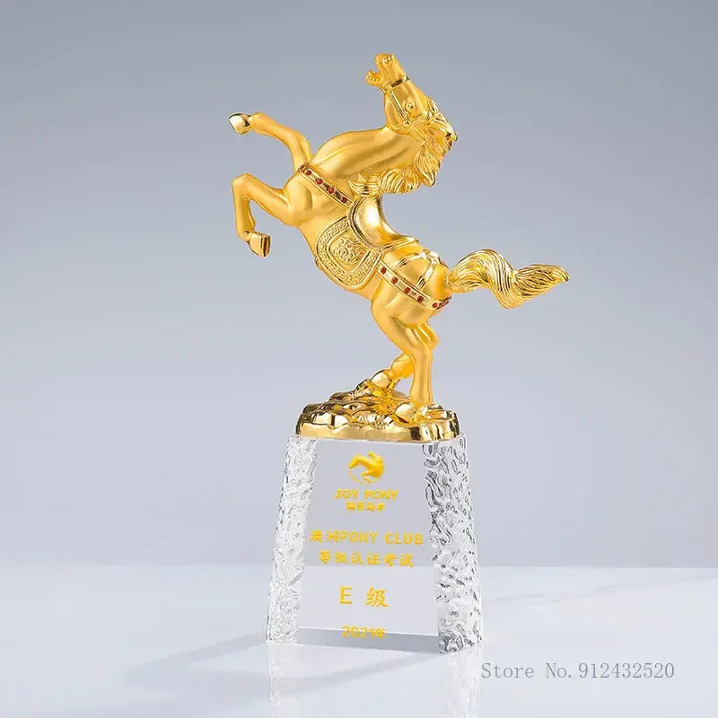 Customized Metal Horse Crystal Trophy, Ride Horseback Competition, Employee Souvenir, Home Decorations, Creative Medal Gift, 1Pc