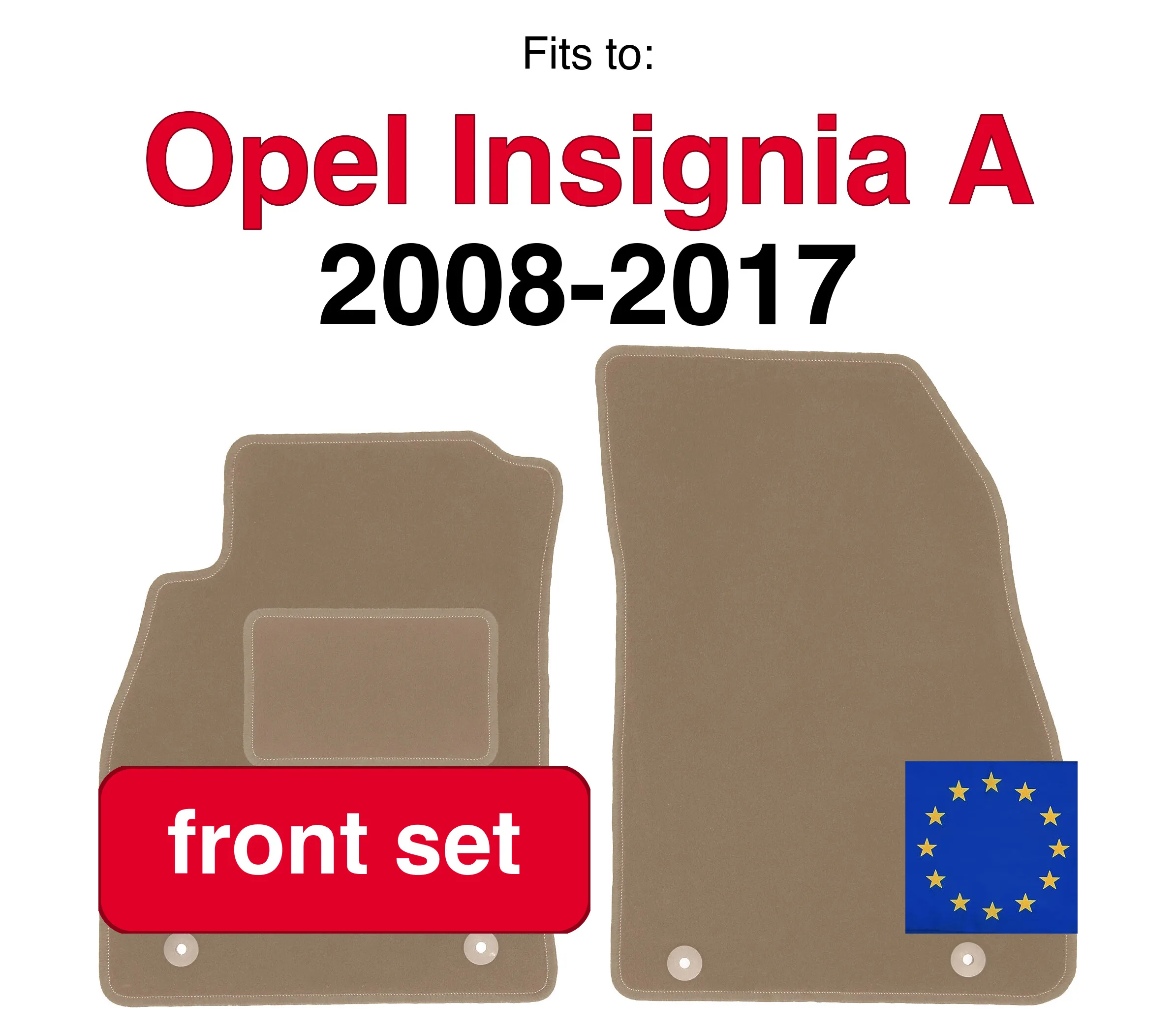 Auto velours vloermatten voor Opel Insignia A sedan, stationwagen, grand tourer liftback (2008-2017) -beige (2 stuks) set auto vloermatten voorin