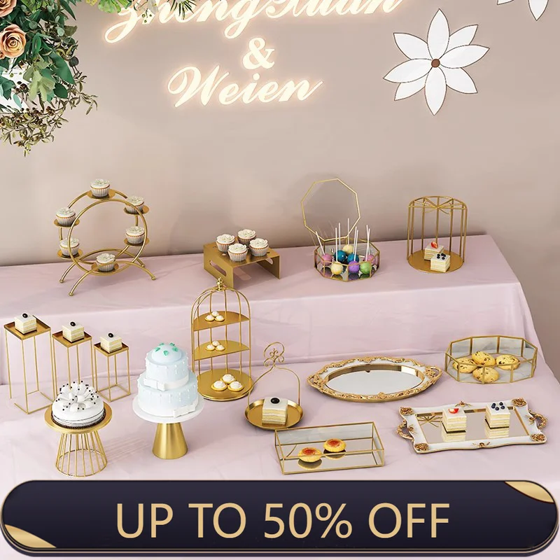 European Multi Tier Dessert Stand Wedding Cake Display Gold Afternoon Tea Serving Set Party Decor