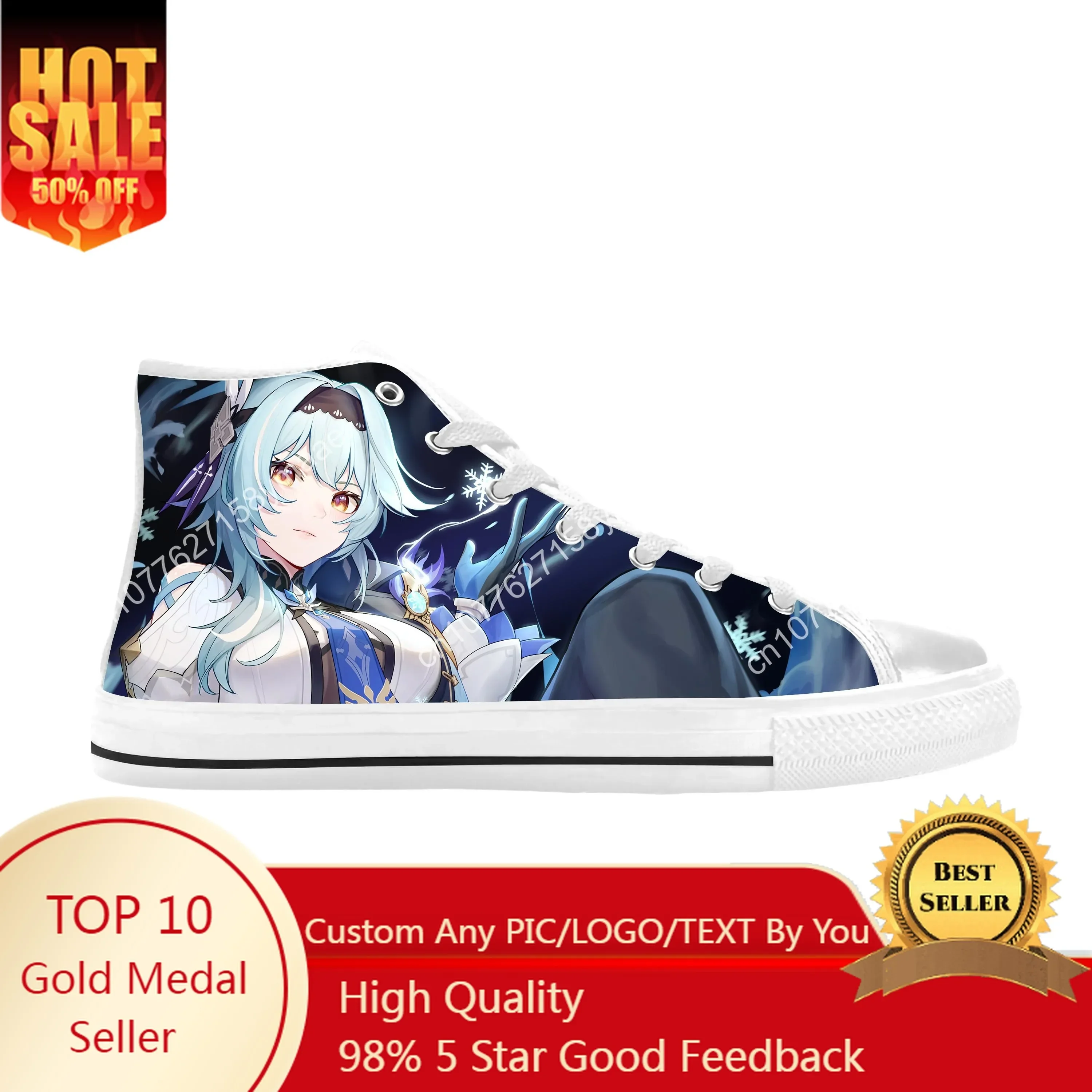 Anime Manga Cartoon Game Genshin Impact Eula Cute Casual Cloth Shoes High Top Comfortable Breathable 3D Print Men Women Sneakers