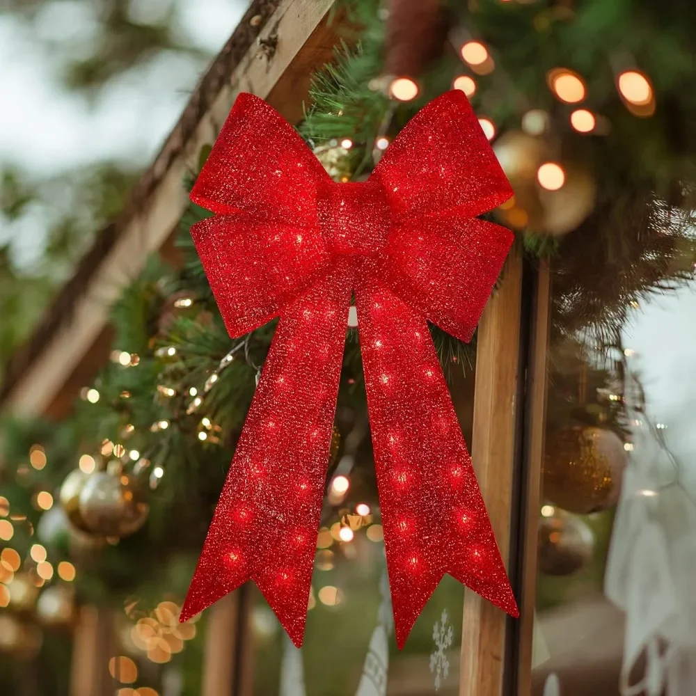 

48" 126LED Christmas Wreath Bow | Glitter Red Bow for Front Door | Indoor & Outdoor Holiday Decorations