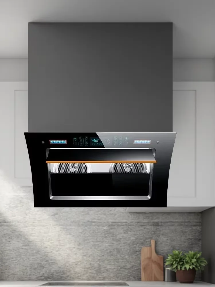

Haotaitai 220V Double Motor Side Suction Range Hood with Powerful Suction And Automatic Cleaning Function for Home Kitchen LYH