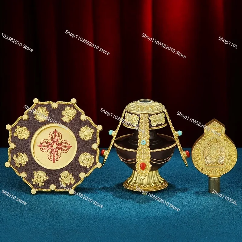 Tibetan Infinite Longevity Altars Bottle,Alloy Aquarius Inlaid Gem Buddhist Storage Bottle,Buddhism Religious Item Decorative