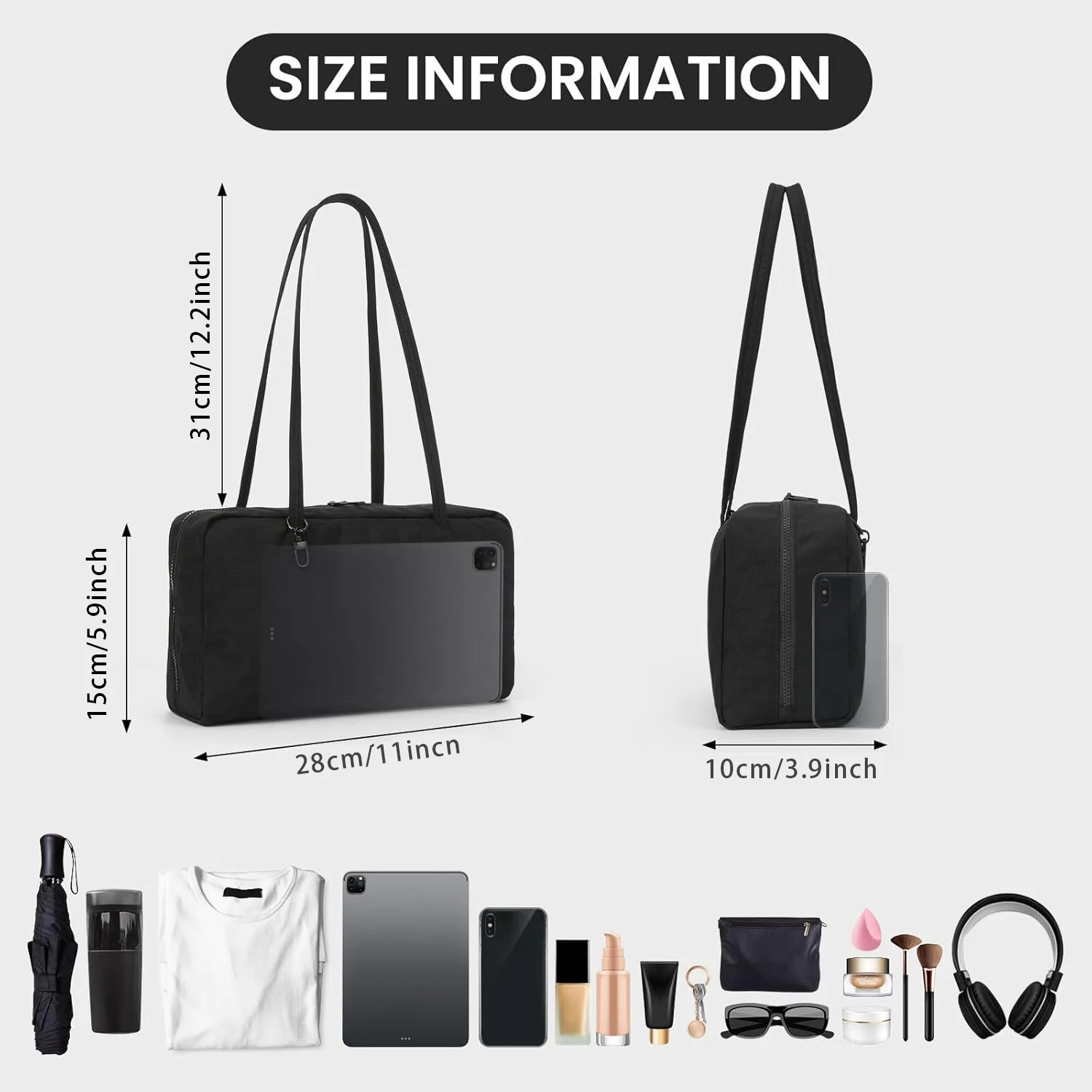 Nylon-Tragetasche Bowler-Tasche Damen Schultertasche mit Schlüsselanhänger-Clip, Leichte Reißverschluss-Handtasche für Alltag Arbeit Reise Fitness Geschenk für Mama – Detail 5