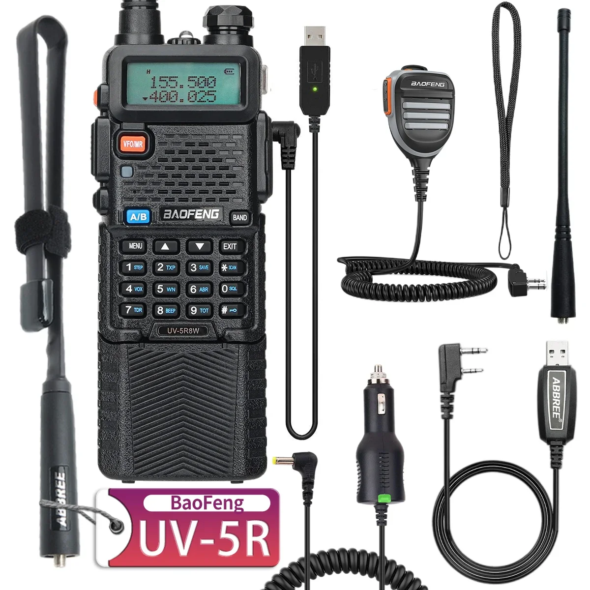 BAOFENG-UV-5R vhfおよびuhfトランシーバー、ハイパワーハムラジオ、ポータブル双方向ラジオ、長距離充電式ハンドヘルドキャブラジオ、8W、5W