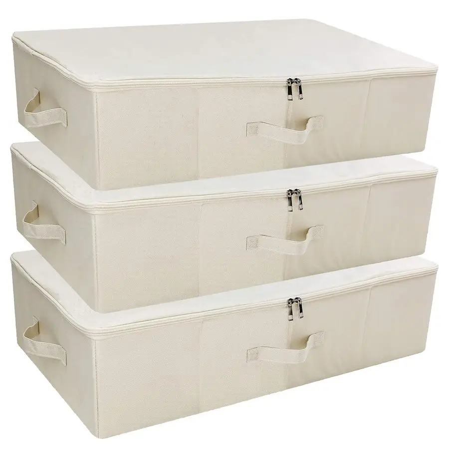 

3Pcs Collapsible Rigid Underbed Storage Bins, 27.5 15.7 7, Folding Fabric Storage Boxes for Clothing, Blankets, Shoes in Closet,