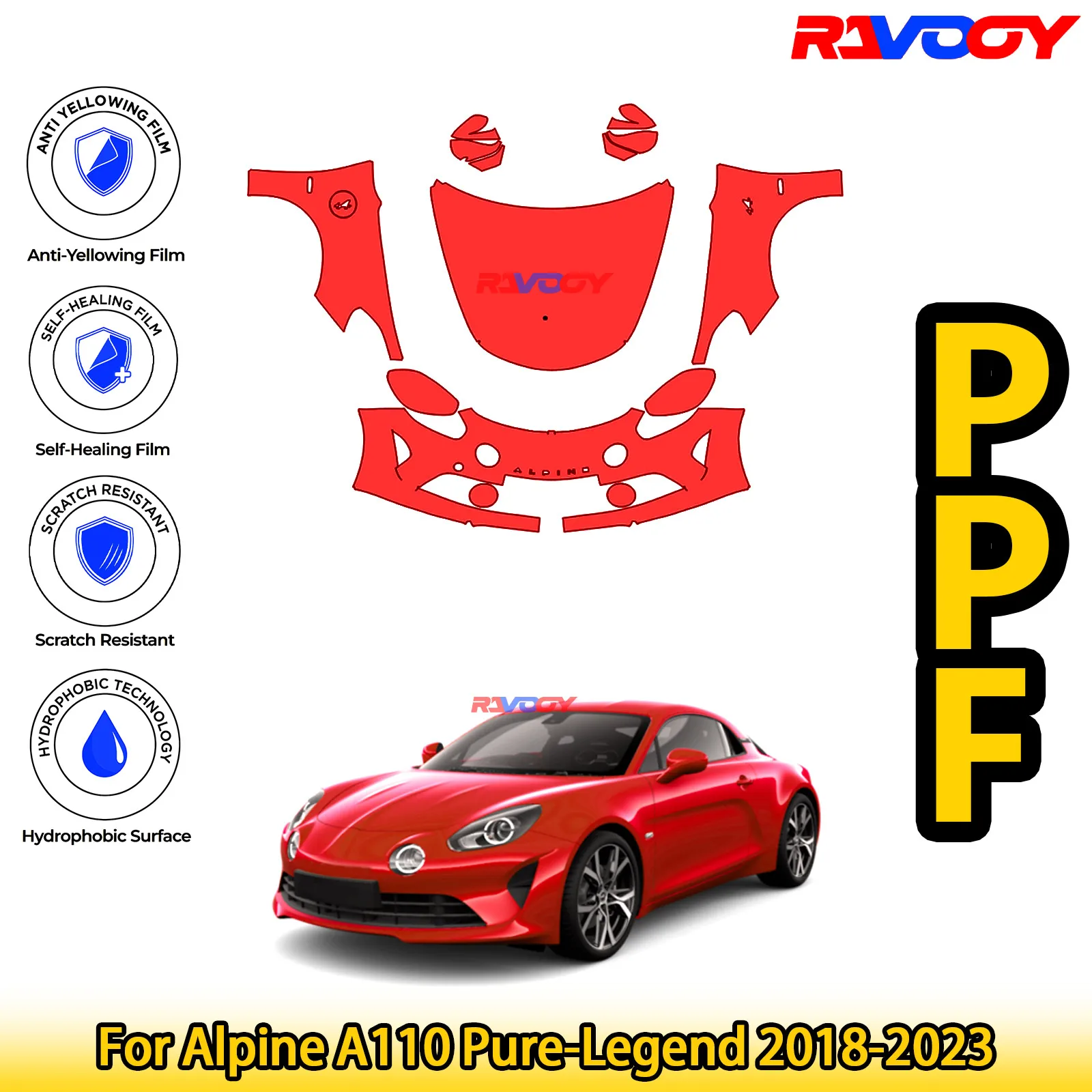

Для Alpine A110 Pure-Legend 2018-2023, глянцевая матовая черная предварительно вырезанная передняя пленка PPF, комплект защиты от краски