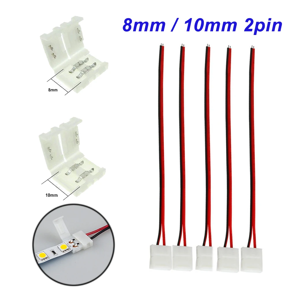 20/40 قطعة 8/10 مللي متر لا لحام 2 دبوس Led قطاع موصلات 8 مللي متر 10 مللي متر سلك الطاقة موصل ل 2835/5050 Led قطاع سلك PCB الشريط
