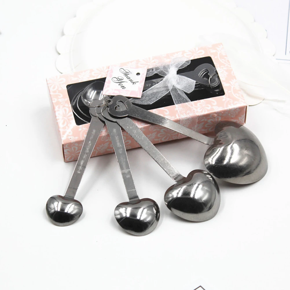 

4pcs Stainless Steel Heart Shape Measuring Spoons Set Kitchen Tools For Baking Spice Anti-Corrosion Stackable