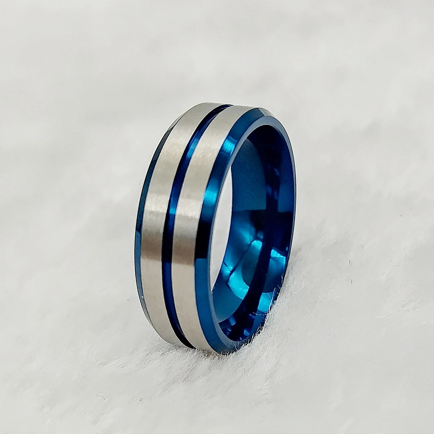 Cool 8mm Metal Men's Jewelry Fashion Rings For Men Male Boys Man Silver Blue Titanium Stainless Steel Anniversary Wedding Ring