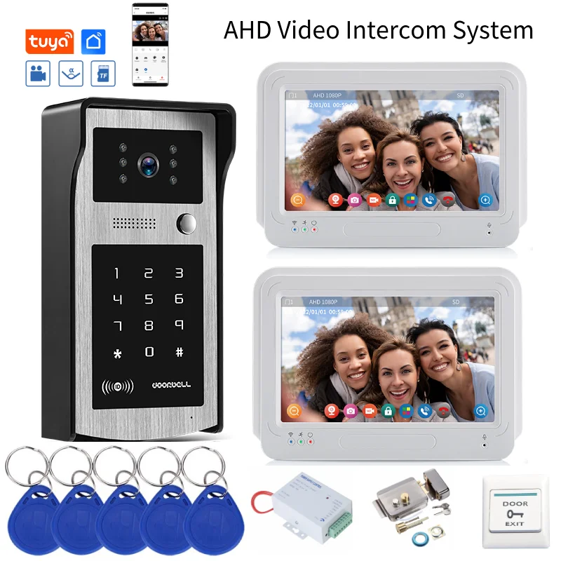 

WiFi AHD Video Doorbell Tuya Smart Video Call Password ID Card Unlock Apartment Video Intercom HD Night Vision Doorbell