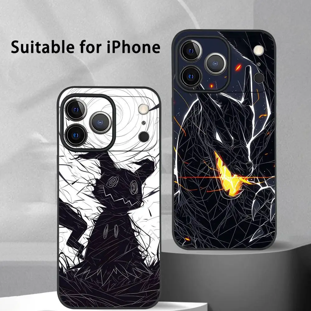 Чехол для телефона Mimikyu Charizard Line Art для iPhone 17, 16, 15, 14, 13, 12, 11 Pro Max Plus, мини-черный матовый мягкий чехол Funda