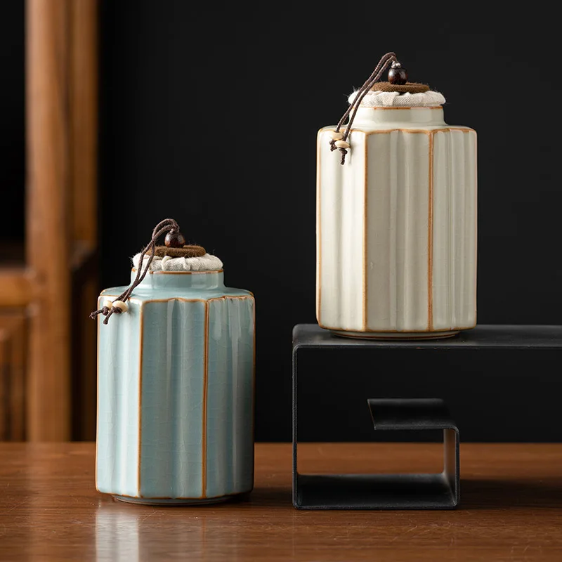 

Ceramic Tea Canister Large Airtight Storage Jar for Pu'er/Black Tea Traditional Chinese Moisture-Proof Tea Caddy with Dual Lid