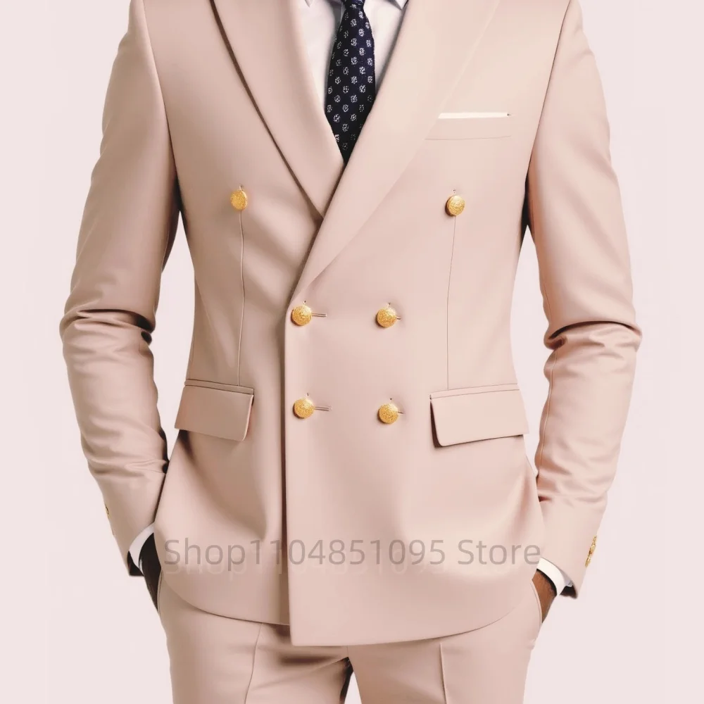 Moda 2 pièces hommes mariage smoking veste Double boutonnage garçons d'honneur fumer affaires coupe ajustée vêtements décontractés pour hommes