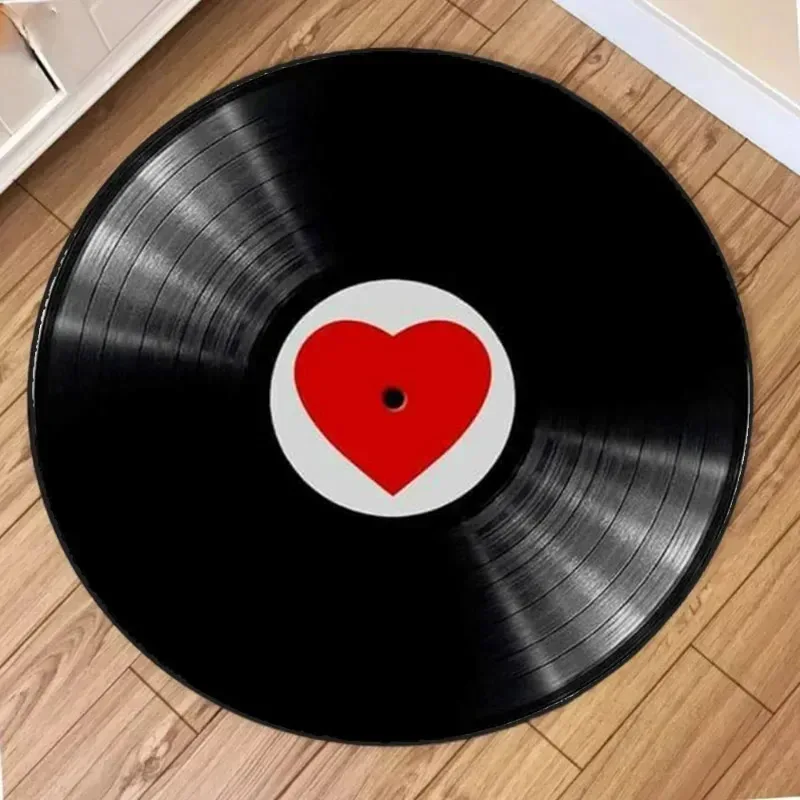 

VIKAMA CD Record Round Rug, Vinyl Record Carpet Soft Plush Non‑Slip Floor Mat for Living Room Bedroom Music Theme Home Decor