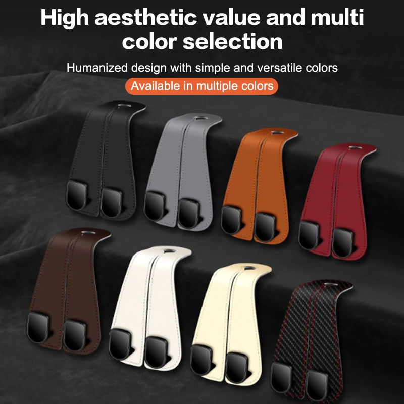 

1Pc Car Leather Seat Back Hook Metal Hook Duarable Fastener Clip Solid Color Sturdy Hanging Hook Auto Interior Accessories