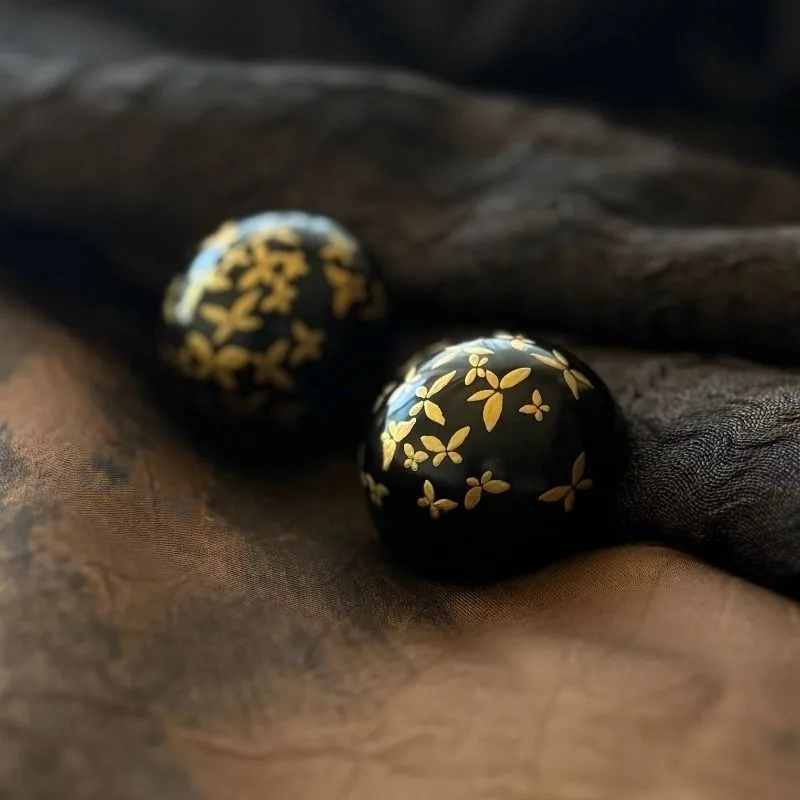 Intangible Cultural Heritage Lacquer Earrings Wooden Base Black Niche Design New Chinese Vintage Style Sophisticated Jewelry