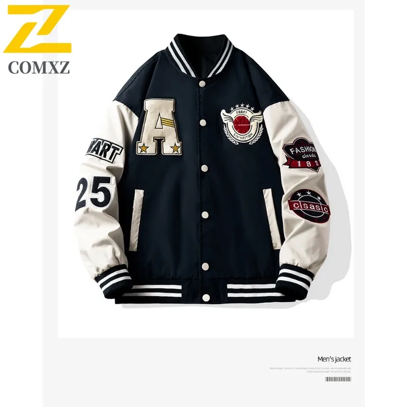 COMXZ الرجال خندق معطف عصري فضفاض متعدد الاستخدامات Ins اليومية عادية Preppy زي بيسبول عطلة نهاية الأسبوع Getaways ملابس خارجية عالية الجودة #6