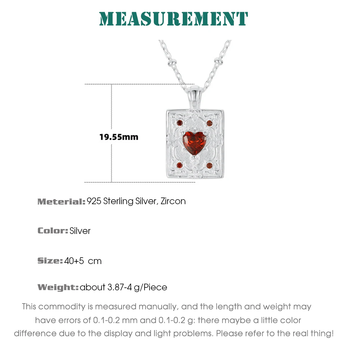 F.I.N.S French-Style S925 Sterling Silver Square Pendant Necklace Embossed Red Zirconia Heart Collarbone Chain Fine Jewelry view 6