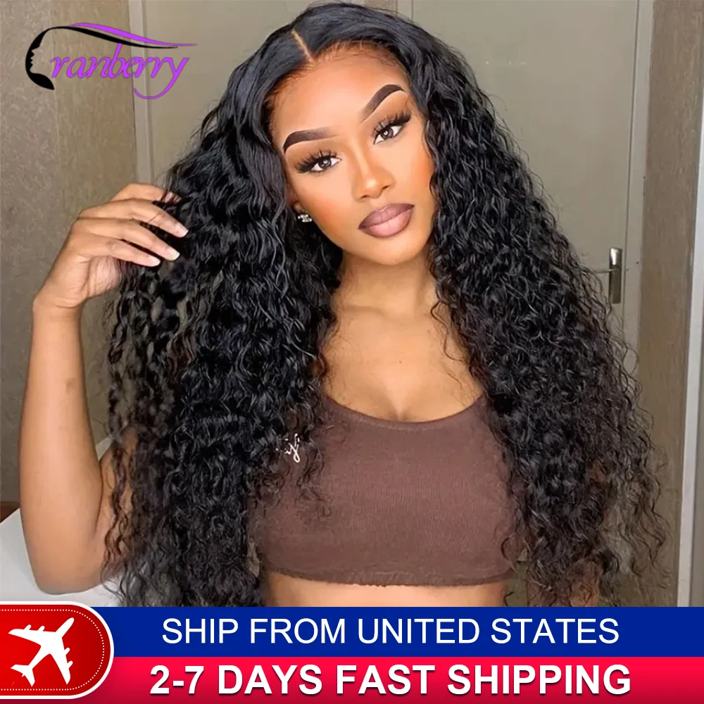 Transparent Deep Wave 4x4 Lace Closure Wig Cranberry Remy Brazilian Human Hair Wigs Deep Wave 4x4 Lace Closure Wig 180% Density