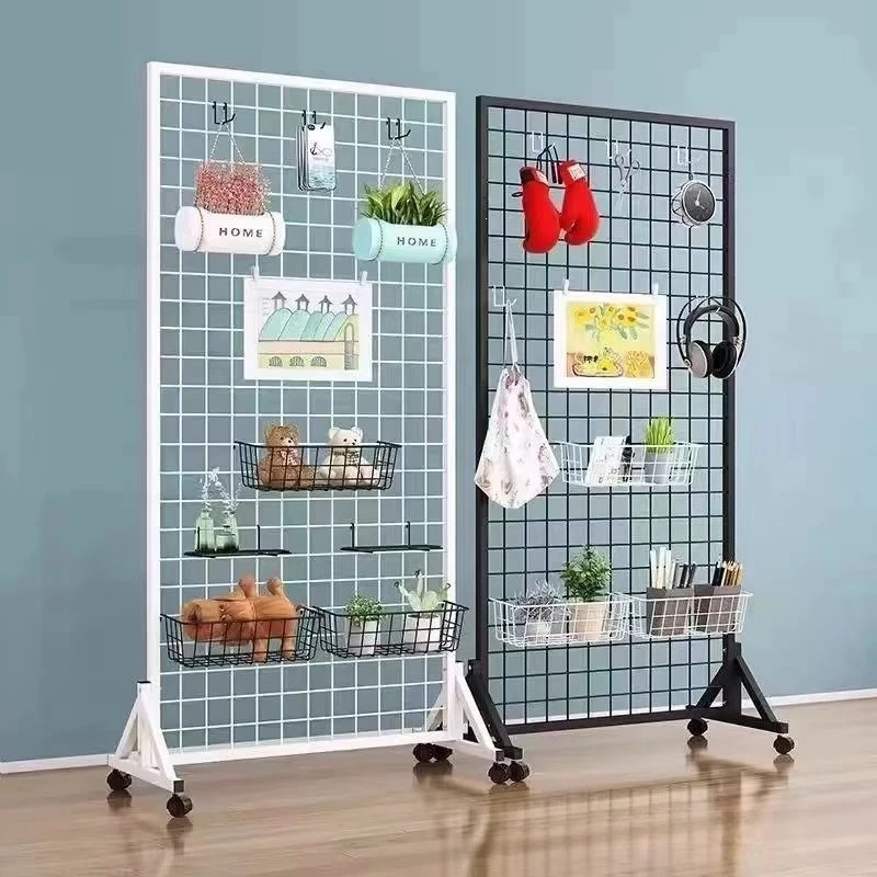 Wrought iron grid display stand movable floor-to-ceiling kindergarten works exhibition shelves supermarket jewelry shelves
