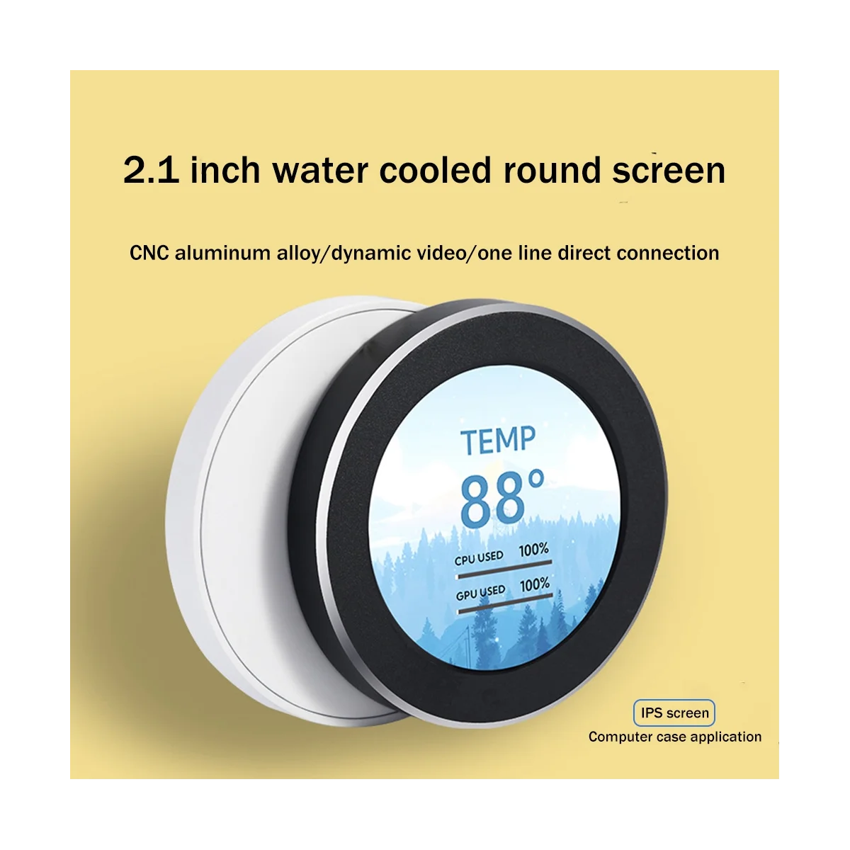 Écran secondaire IPS de 2.1 pouces, 480X480 USB, écran LCD rond refroidi à l'eau, CPU, GPU, RAM, HDD, surveillance blanche
