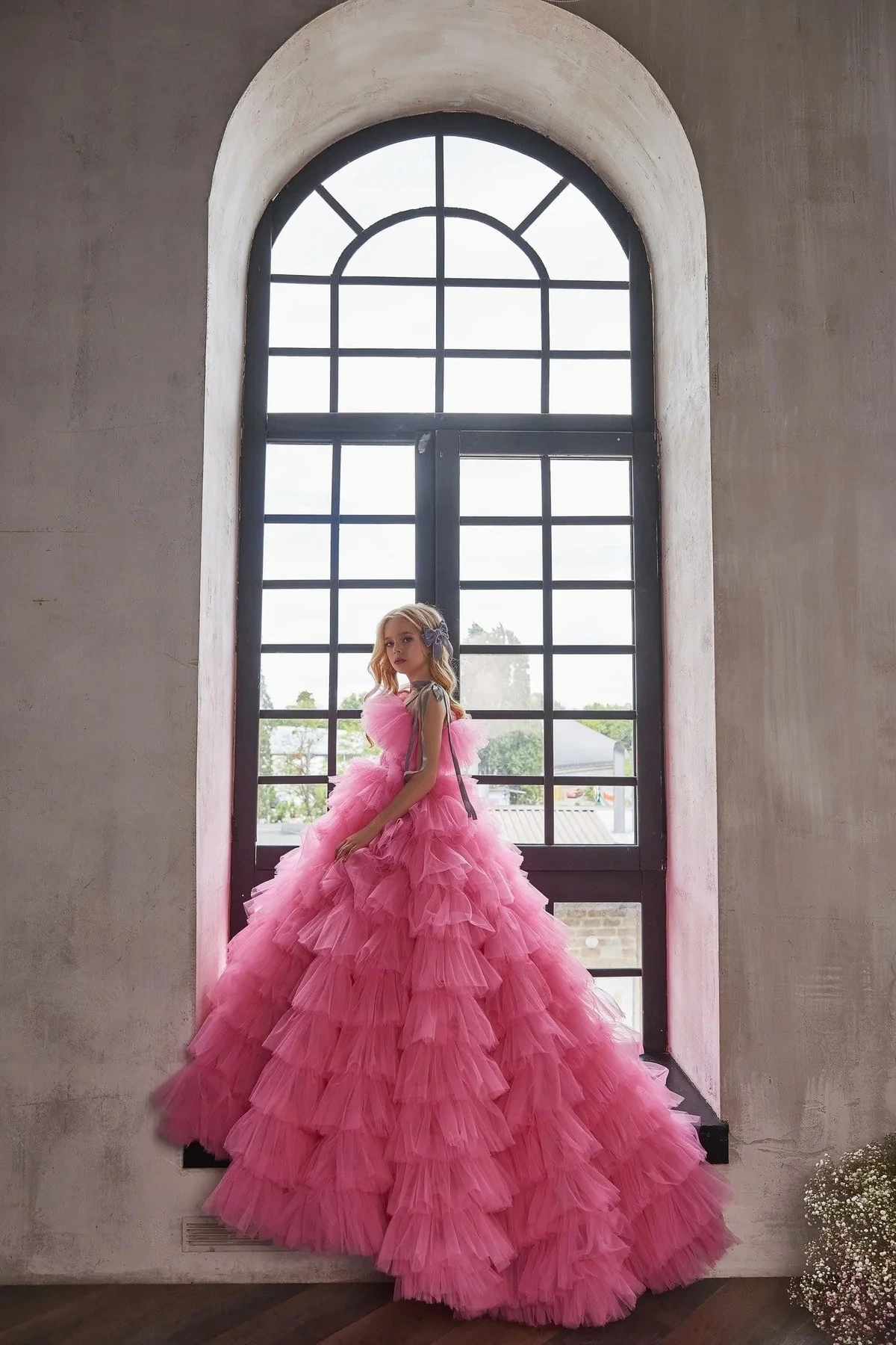 Fuchsia Flower Girl Dresses For Weddings Ball Gown Spaghetti Straps Tulle Tiered Long First Communion Dresses Customized